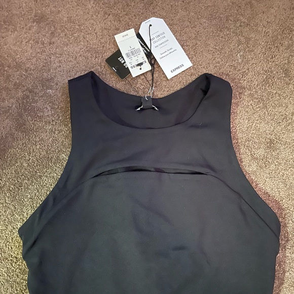 NWT Express Body Contour Sleeveless High Neck Front Cutout Thong Bodysuit, Black - Picture 4 of 4